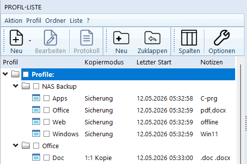 AllSync Profil-Liste